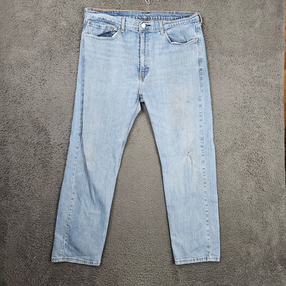 Levis 505 Regular Fit Straight Leg Jeans Mens 38x30 Light Wash Blue